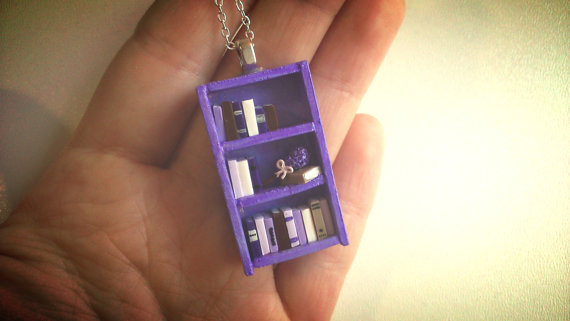 lavender bookshelf necklace